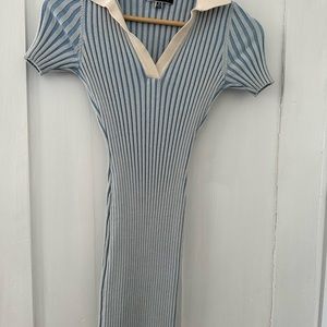 Blue Blush Blue Ribbed Mini Dress with Collar. Size S